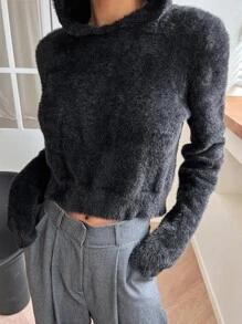 DAZY Áo len nữ màu trơn Giải trí - màu đen - Xem 3