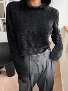 DAZY Áo len nữ màu trơn Giải trí - màu đen - Xem 4