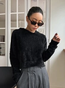 DAZY Áo len nữ màu trơn Giải trí - màu đen - Xem 5