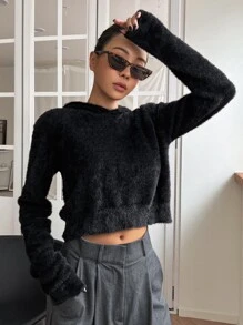 DAZY Áo len nữ màu trơn Giải trí - màu đen - Xem 6