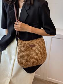 Minimalist Straw Bag,Perfect For Summer Beach Travel Vacation - Khaki - View 1