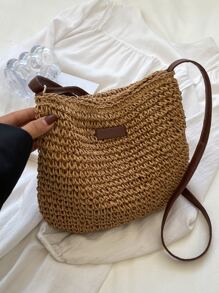 Minimalist Straw Bag,Perfect For Summer Beach Travel Vacation - Khaki - View 6