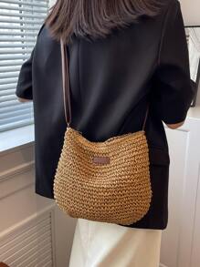 Minimalist Straw Bag,Perfect For Summer Beach Travel Vacation - Khaki - View 2