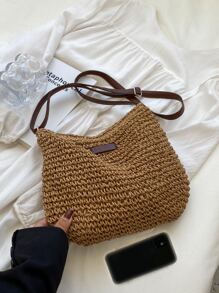 Minimalist Straw Bag,Perfect For Summer Beach Travel Vacation - Khaki - View 5
