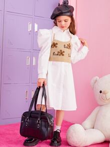 SHEIN Girls 1pc Floral & Letter Pattern Cami Knit Top - Khaki - View 3