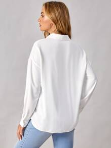 SHEIN 孕妇装翻盖口袋落肩长袖衬衫