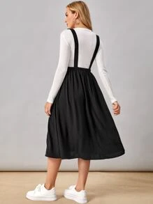 SHEIN Maternity Solid Suspender Skirt - Black - View 2