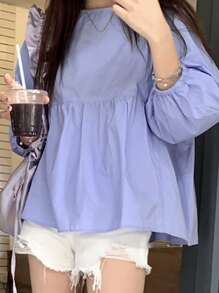 素色燈籠袖娃娃襯衫