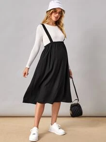 SHEIN Maternity Solid Suspender Skirt - Black - View 3