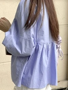 素色燈籠袖娃娃襯衫