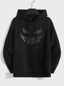 GENTILAND Men Cartoon Graphic Drawstring Hoodie - Black - View 5