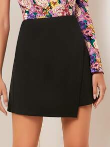 SHEIN Essnce 高腰圍裹下擺半身裙 - 黑色 - 查看 1