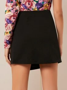 SHEIN Essnce 高腰圍裹下擺半身裙 - 黑色 - 查看 2