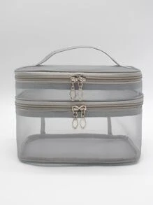 Túi đựng mỹ phẩm hai lớp thời trang đơn giản để đựng - Màu Xám nhạt - Xem 1