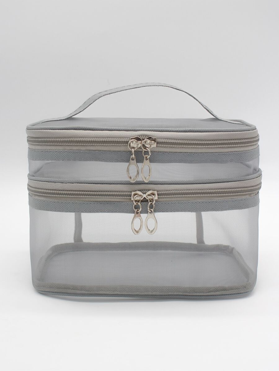 Túi đựng mỹ phẩm hai lớp thời trang đơn giản để đựng - Màu Xám nhạt - Xem 1