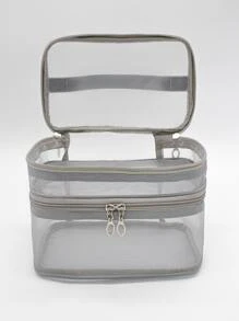 Túi đựng mỹ phẩm hai lớp thời trang đơn giản để đựng - Màu Xám nhạt - Xem 2