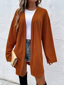 落肩袖腰帶防塵外套 - 亮橙色 - 查看 5