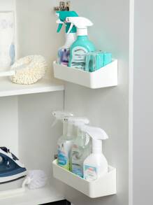 1pc Plain Wall Mounted Storage Rack, White Storage Box For Household