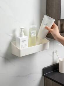 1pc Plain Wall Mounted Storage Rack, White Storage Box For Household