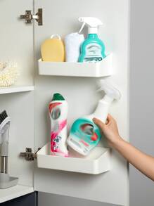 1pc Plain Wall Mounted Storage Rack, White Storage Box For Household