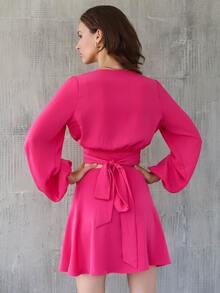 Conjunto falda con top unicolor cruzado con nudo trasero - Rosa Fucsia - Ver 2