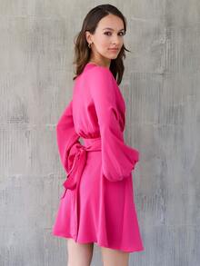 Conjunto falda con top unicolor cruzado con nudo trasero - Rosa Fucsia - Ver 4