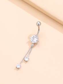1pc Perfect Piercing Cubic Zirconia Decor Navel Belly Ring Stainless Steel For Women & Men No Piercing Needed Septum Body Jewelry, Stainless Steel Jewelry - Silver - View 2