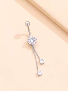 1pc Perfect Piercing Cubic Zirconia Decor Navel Belly Ring Stainless Steel For Women & Men No Piercing Needed Septum Body Jewelry, Stainless Steel Jewelry - Silver - View 3
