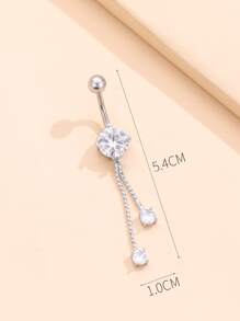 1pc Perfect Piercing Cubic Zirconia Decor Navel Belly Ring Stainless Steel For Women & Men No Piercing Needed Septum Body Jewelry, Stainless Steel Jewelry - Silver - View 4