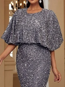 Missord Tie Backless Mermaid Hem Sequins Formal Dress - Dark Grey - View 8