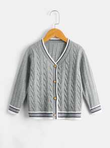 男童撞色饰边粗针织开衫 - 淺灰色 - 查看 1