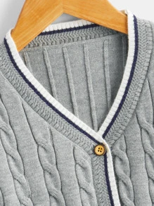 男童撞色饰边粗针织开衫 - 淺灰色 - 查看 3