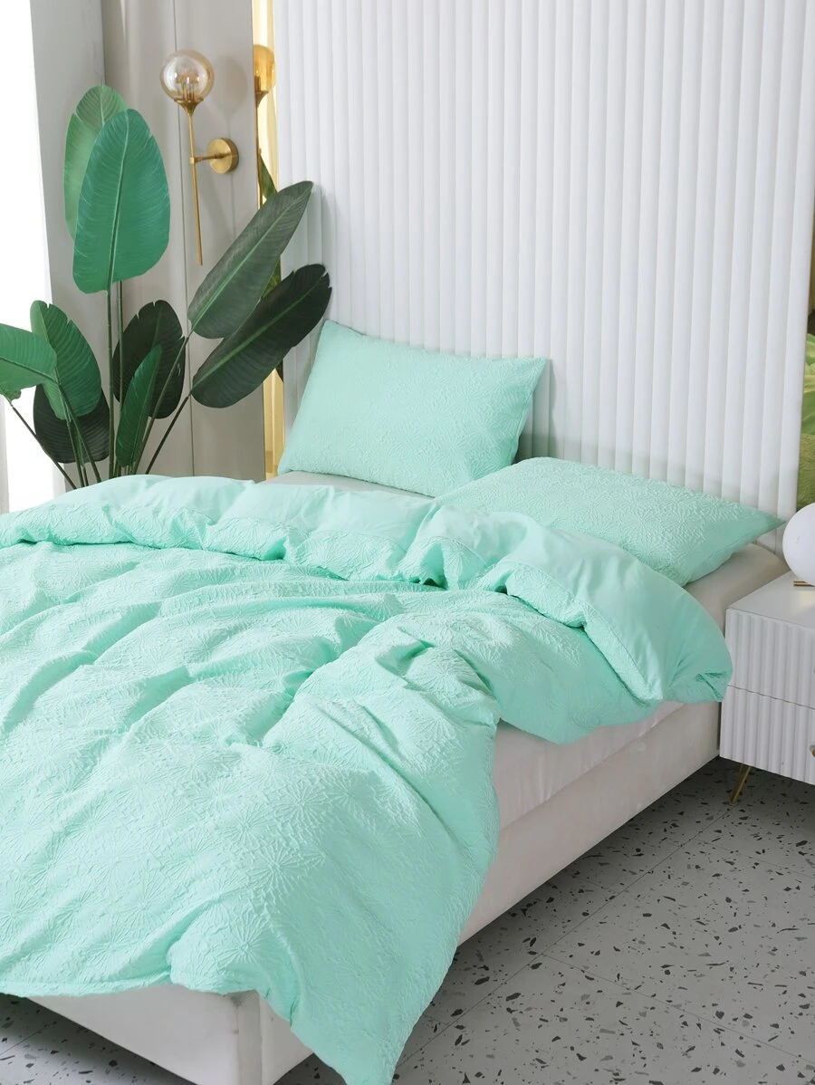 Plain Textured Duvet Cover Set Without Filler - Green - View 1