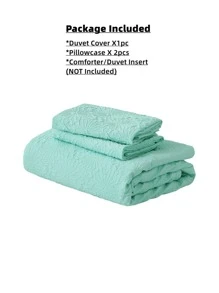 Plain Textured Duvet Cover Set Without Filler - Green - View 3
