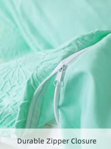 Plain Textured Duvet Cover Set Without Filler - Green - View 4