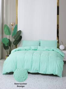 Plain Textured Duvet Cover Set Without Filler - Green - View 5