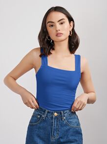 SHEIN Essnce Solid Rib-knit Tank Top - Royal Blue - View 1
