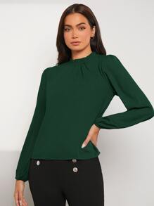 SHEIN Clasi 木耳邊領燈籠袖上衣 - 墨綠色 - 查看 6