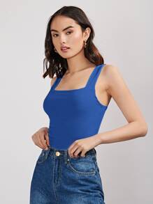 SHEIN Essnce Solid Rib-knit Tank Top - Royal Blue - View 3