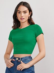 Muchica Rib-knit Crop Top - Green - View 2
