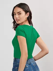 Muchica Rib-knit Crop Top - Green - View 3