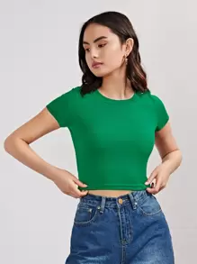 Muchica Rib-knit Crop Top - Green - View 4