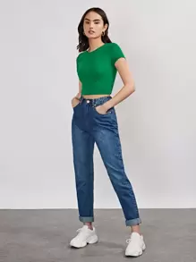 Muchica Rib-knit Crop Top - Green - View 5