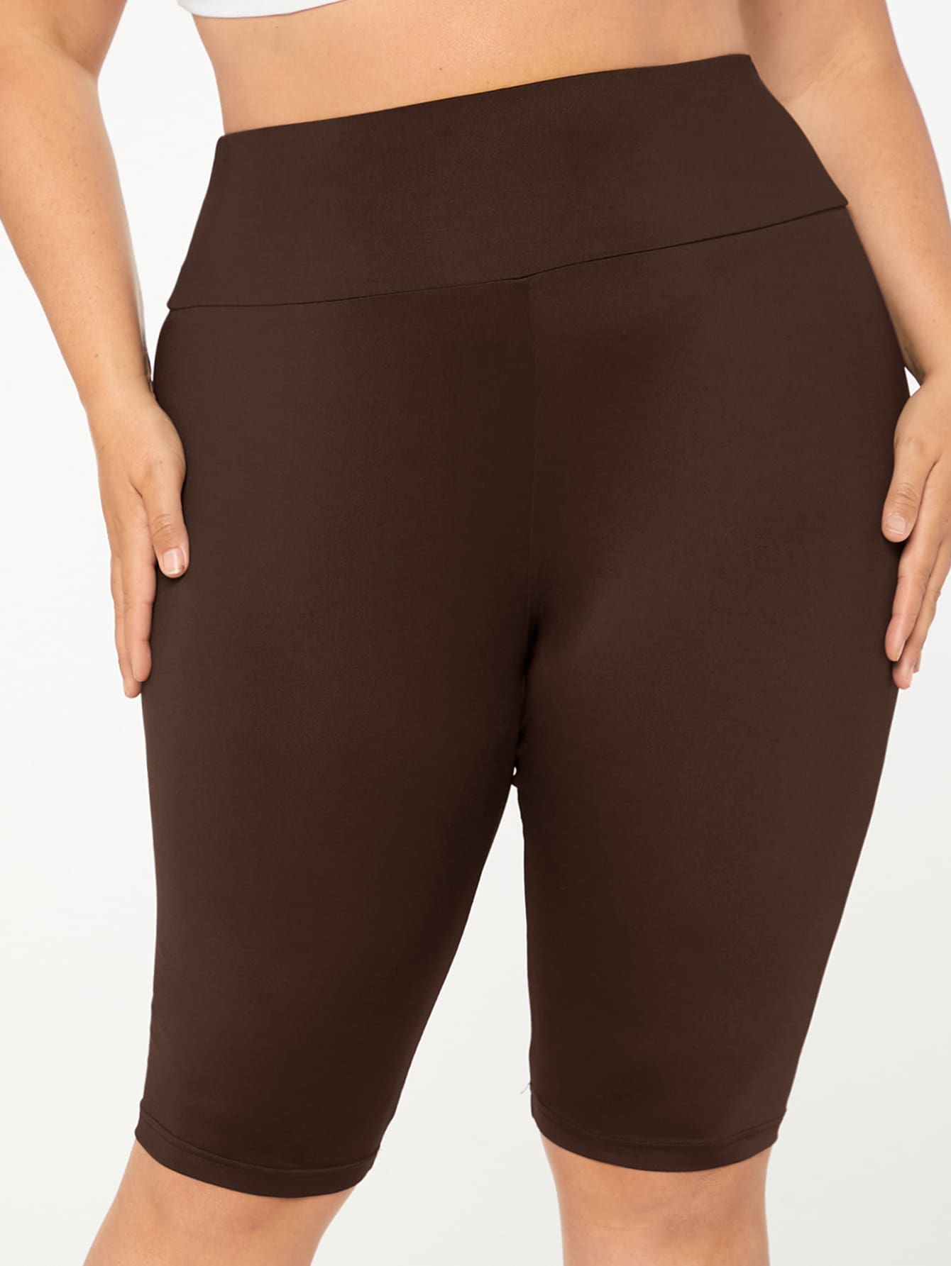 SHEIN Essnce 大碼寬腰帶騎行褲 - 巧克力棕 - 查看 1