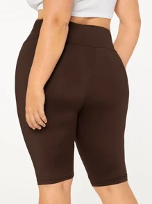 SHEIN Essnce 大碼寬腰帶騎行褲 - 巧克力棕 - 查看 2