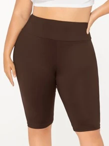 SHEIN Essnce 大碼寬腰帶騎行褲 - 巧克力棕 - 查看 3