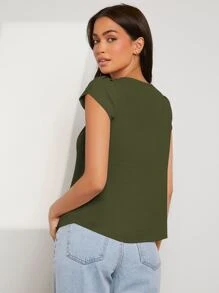 SHEIN Clasi Women Blouses Plain Casual - Hijau Tentara - View 2