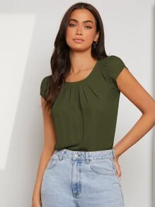 SHEIN Clasi Women Blouses Plain Casual - Hijau Tentara - View 3