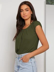 SHEIN Clasi Women Blouses Plain Casual - Hijau Tentara - View 4