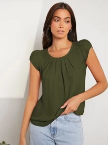 SHEIN Clasi Women Blouses Plain Casual - Hijau Tentara - View 5